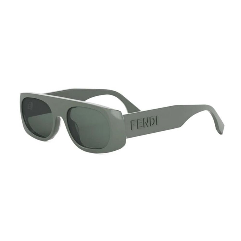 Fendi Sunglasses Rectangle Full Rim, Shiny Green Frame and Green Lens